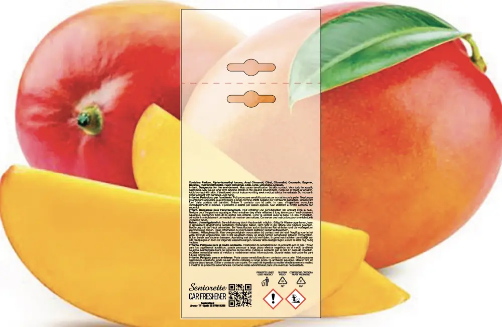 Exemplar packaging personalisatum odoramenti automobilis, fragrantia:﻿ Exoticum mango – petitur opus de packaging deodorantis automobilis personalisatum