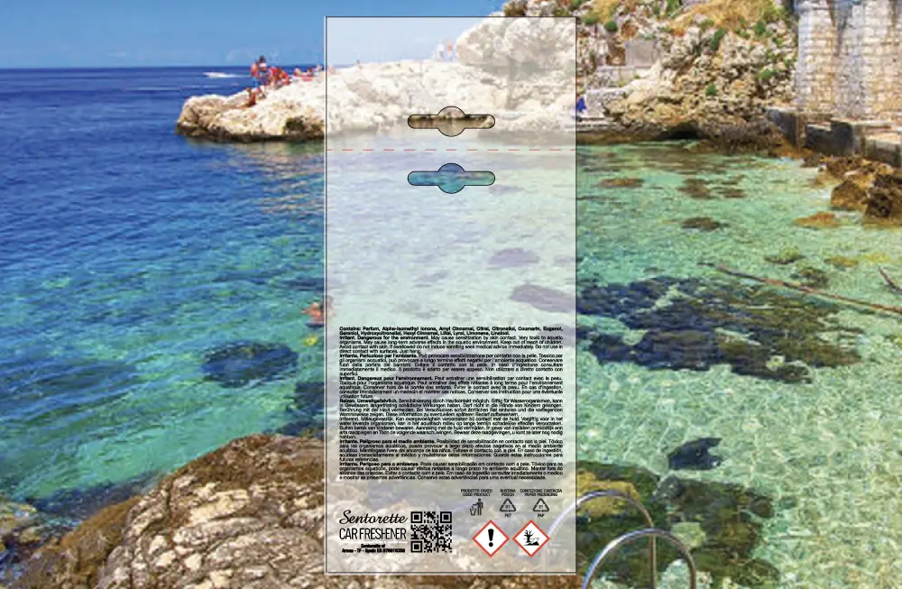 Exemplar packaging personalisatum odoramenti automobilis, fragrantia:﻿ Mare viridis bene – petitur opus de packaging deodorantis automobilis personalisatum