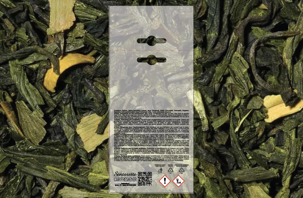 Exemplar packaging personalisatum odoramenti automobilis, fragrantia:﻿ Viridis tea bene – petitur opus de packaging deodorantis automobilis personalisatum