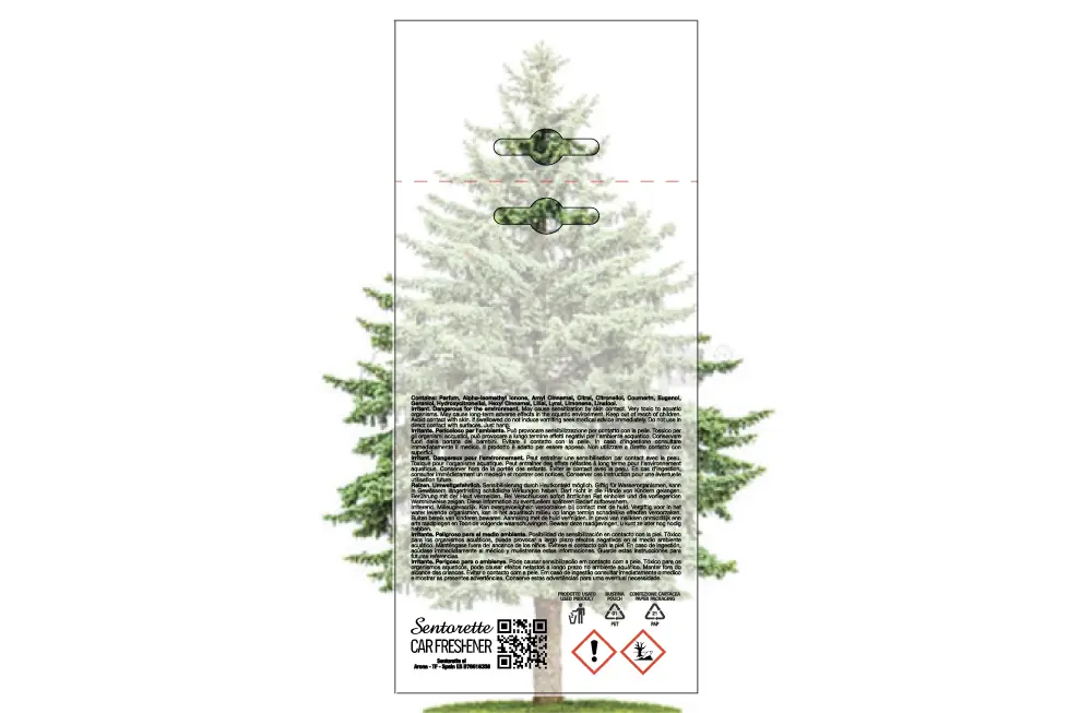 Exemplar packaging personalisatum odoramenti automobilis, fragrantia:﻿ Pinus – petitur opus de packaging deodorantis automobilis personalisatum